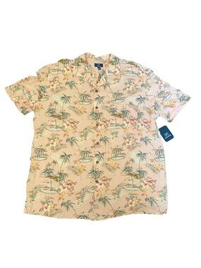 George Hawaiian Aloha Shirt Tropical Flowers and Toucans Pink Size XL